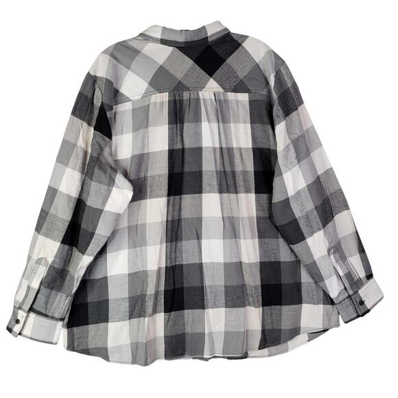 Lands End Shirt Womens Plus Size 1X Black Plaid Long Sleeve Button Up Flannel - Picture 3 of 12